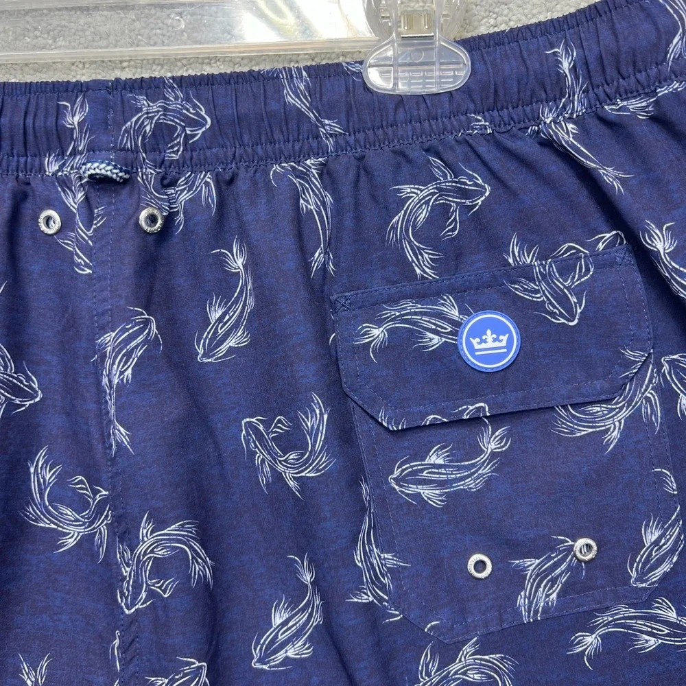 Peter Millar Seaside Board Shorts Mens XL Blue Koi Fish Print Lined Beachwear
